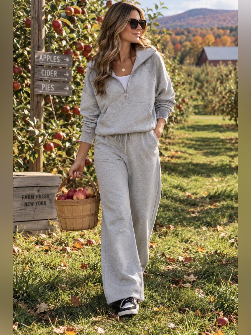 JoyLab Gray Half Zip Hoodie & Wide Leg Sweatpants 2 Piece Set M/L